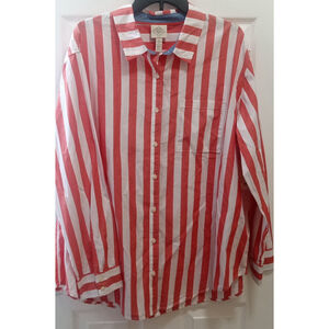 St. Johns Bay Womens Long Sleeve Button Down Shirt Sz XXL Red Striped Preppy NWT